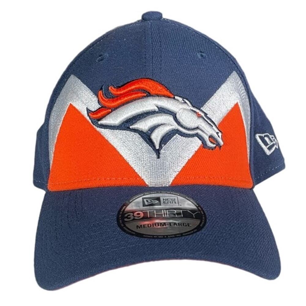 Denver Broncos Shark Tooth Stretch Fitted Hat SZ M/L Big Logo New Era Cap NFL